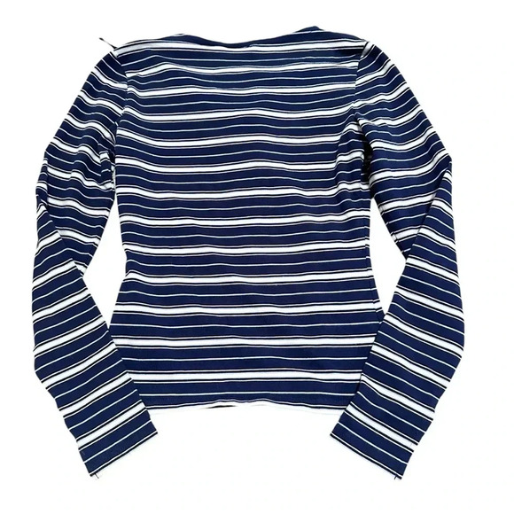 Y2K Energie Navy and white striped long sleeve top lace up detail size medium - Picture 2 of 11